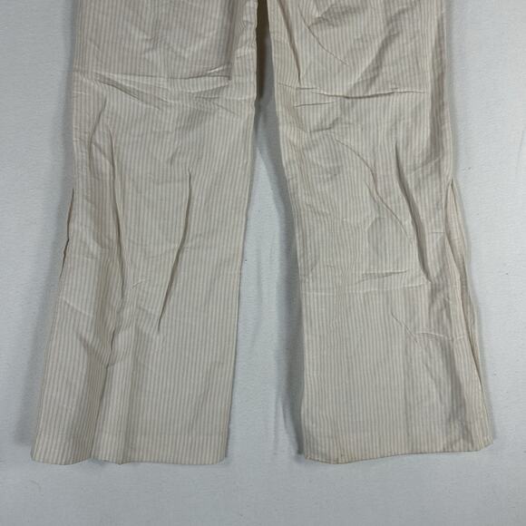 Banana Republic Relaxed Fit Wide Leg Linen Blend Pants Women's 6 Beige Striped - Picture 10 of 14